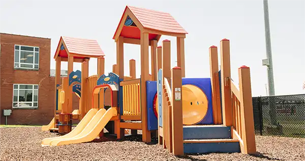 The colorful playground beside the Dawson-Bryant High School Head Start building.